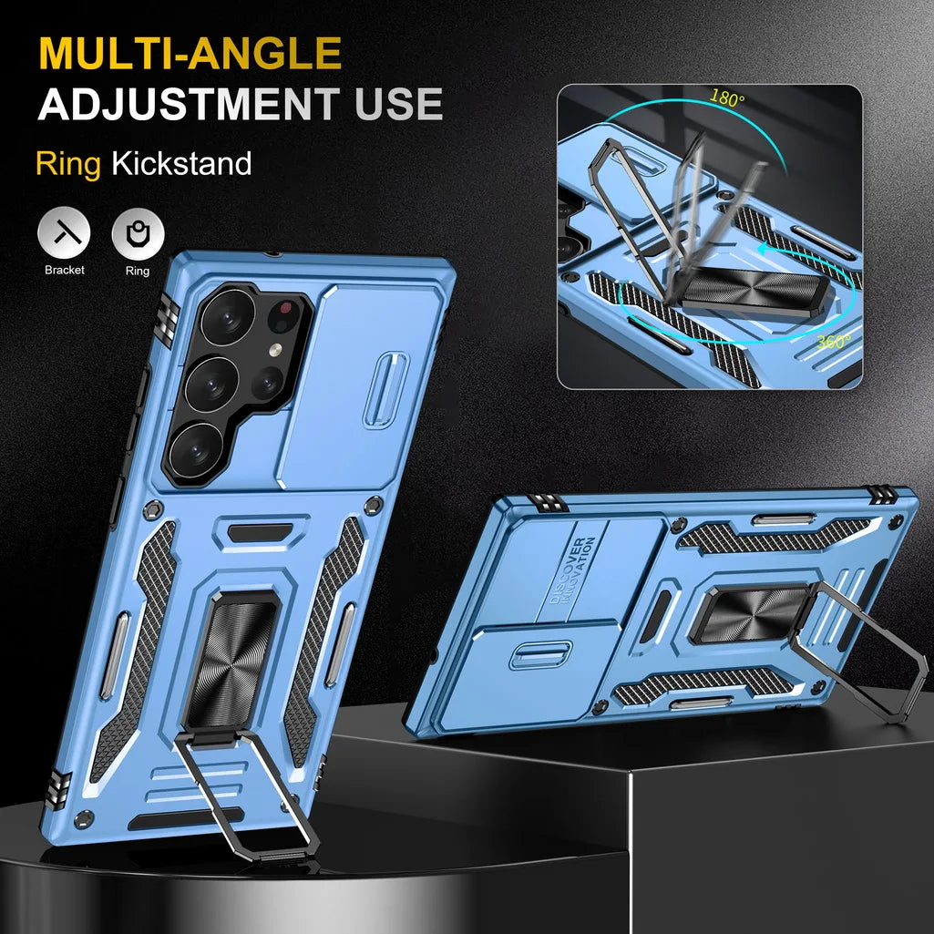 Slide Camera Protector Ring Armor Case for Samsung Galaxy