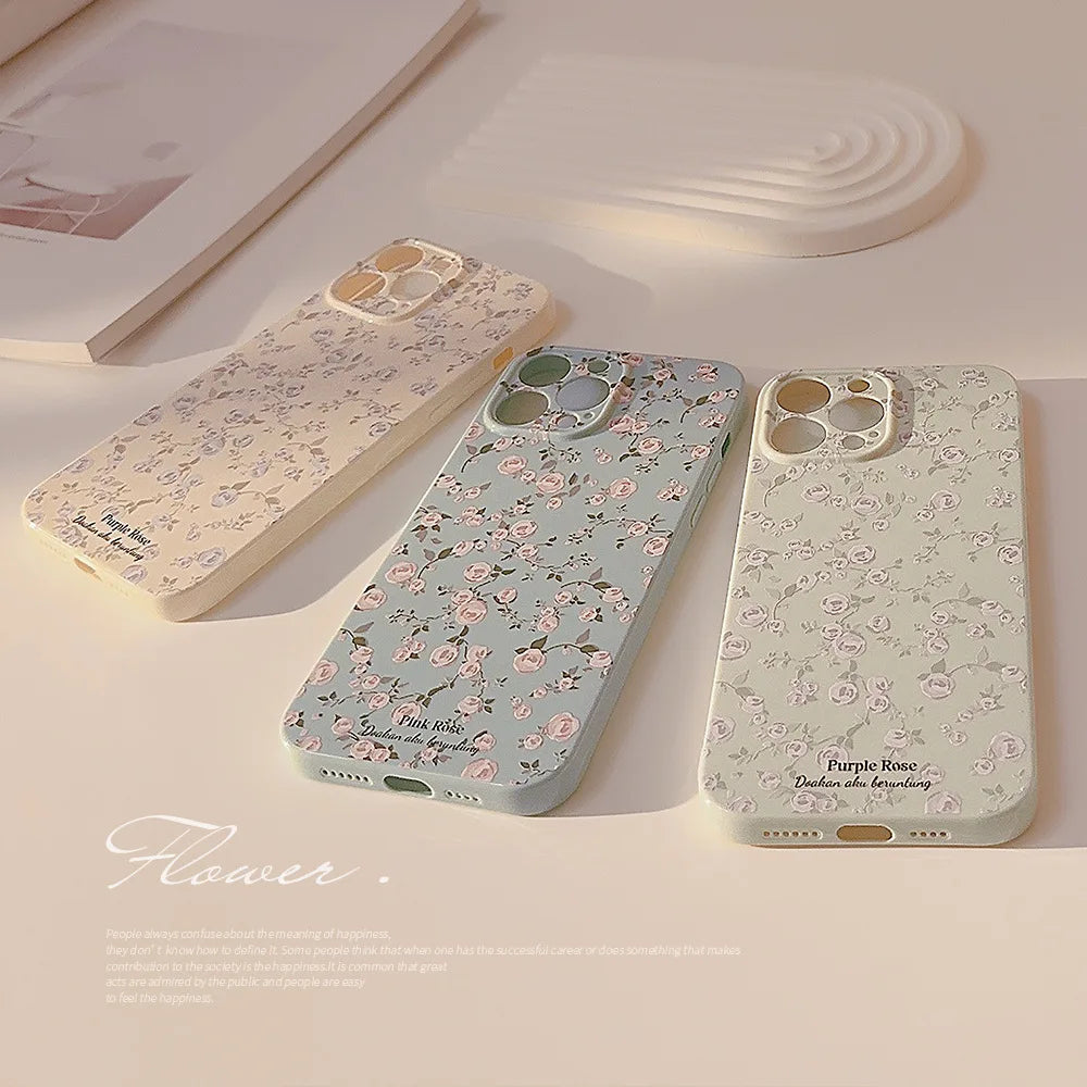 Korean Floral Soft Silicone Case For iPhone Retro Flowers Shockproof Bumper