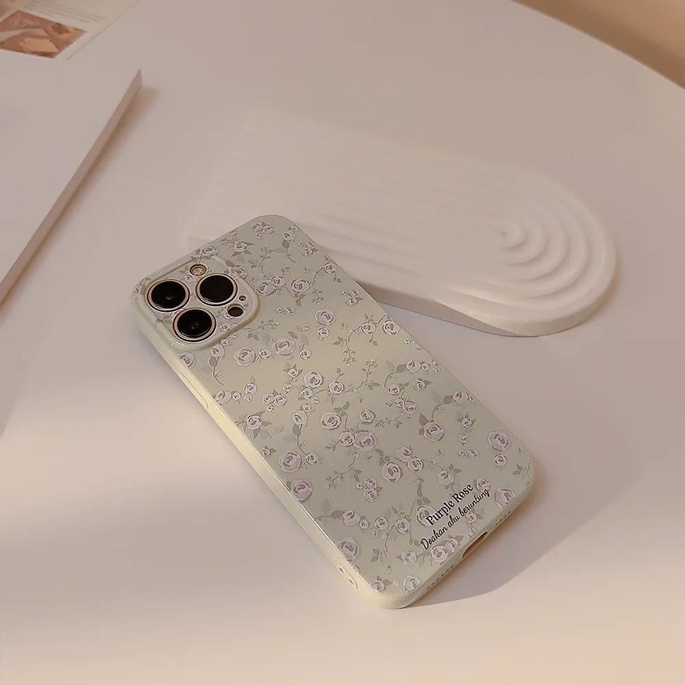 Korean Floral Soft Silicone Case For iPhone Retro Flowers Shockproof Bumper