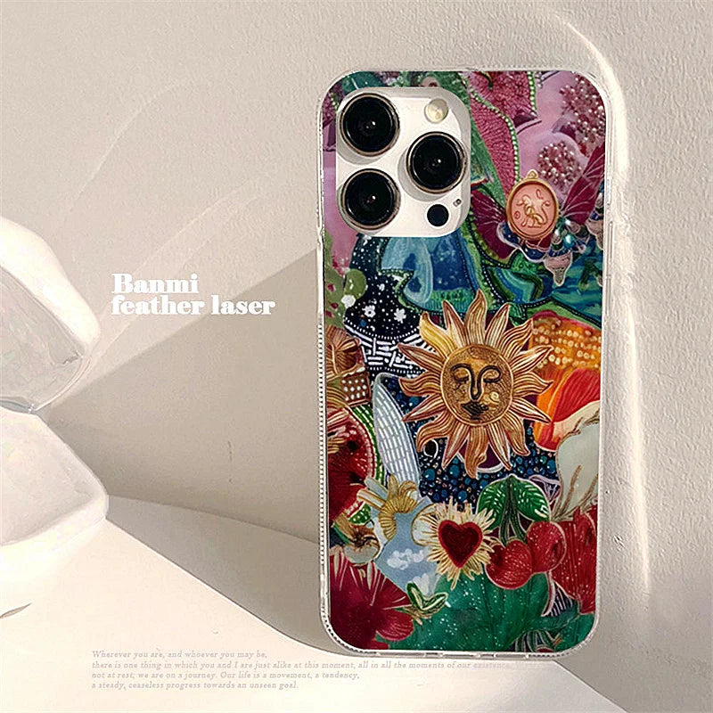 Planet Fruit Pattern iPhone Case – Full Coverage Feather Texture & Anti-Fingerprint Cover for iPhone