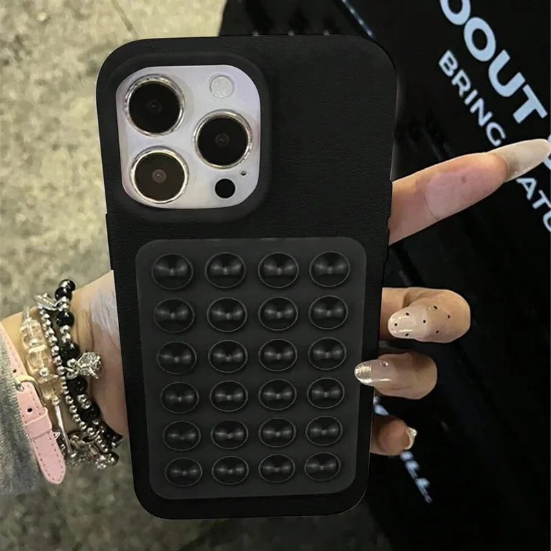 3D Suction Cup Litchi Pattern Phone Case