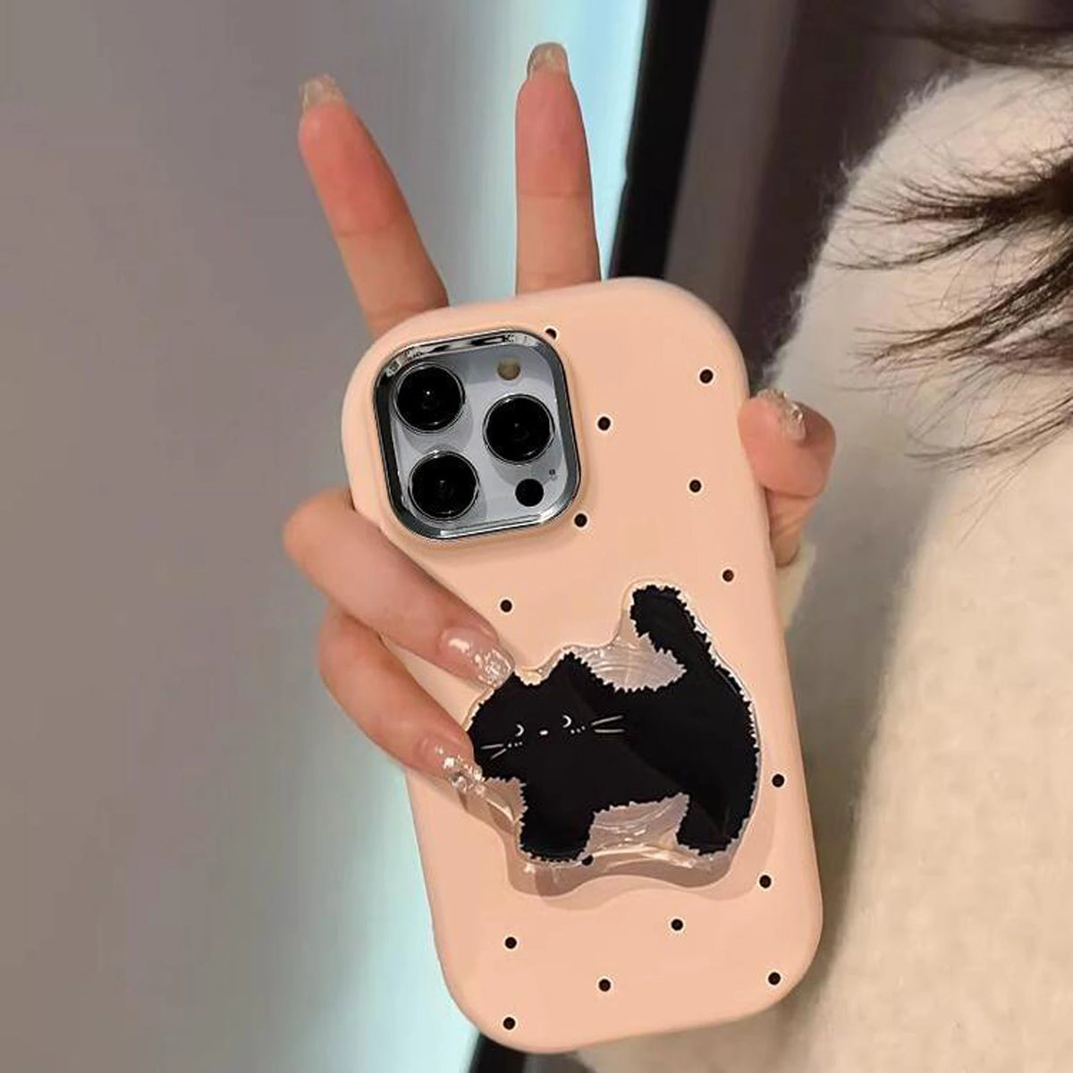 Polka Dot TPU Phone Case with Cat Holder