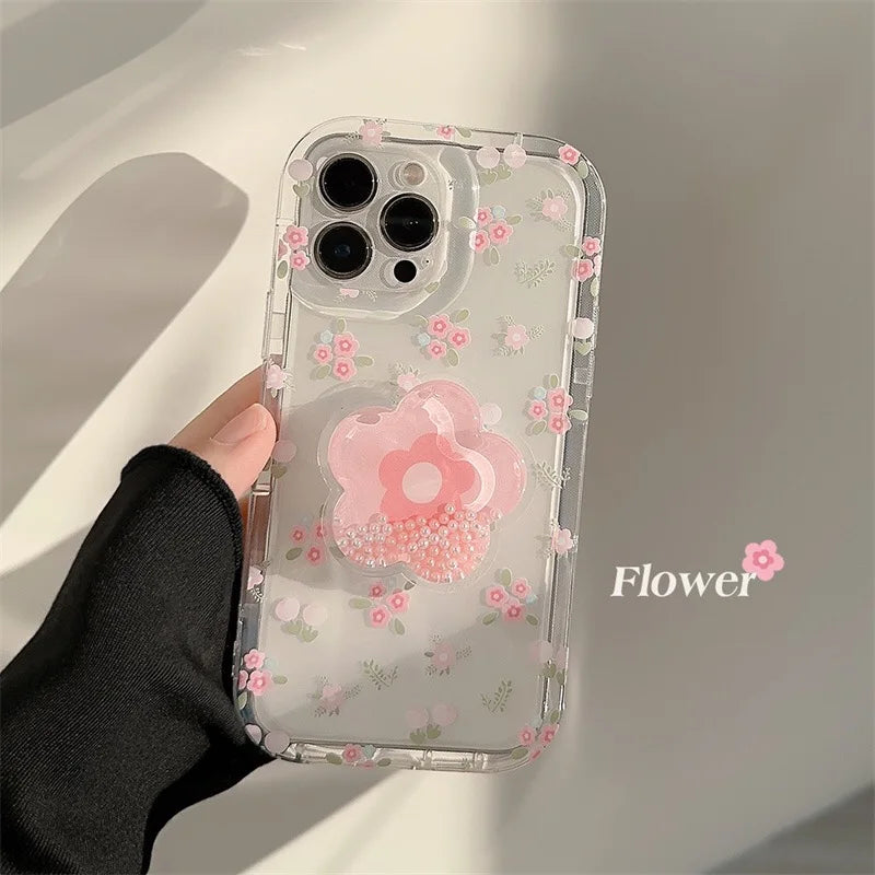 Quicksand Flower TPU Phone Case with Grip Holder