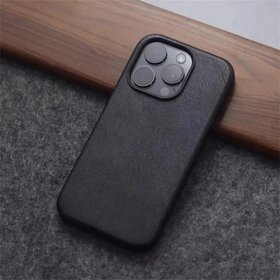 Retro Crazy Horse Leather MagSafe Phone Case for iPhone