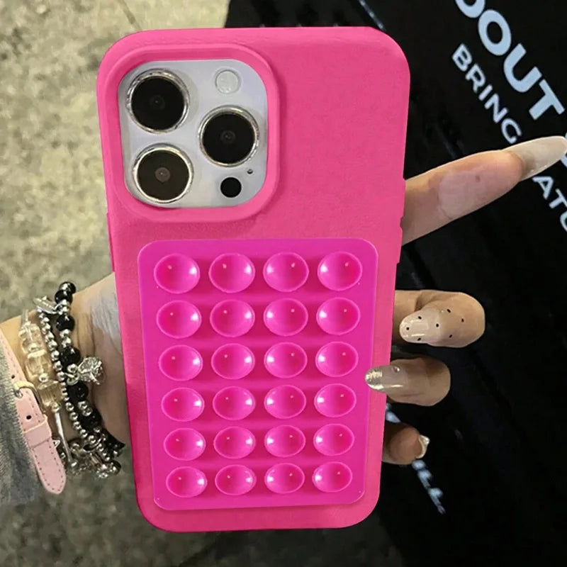3D Suction Cup Litchi Pattern Phone Case