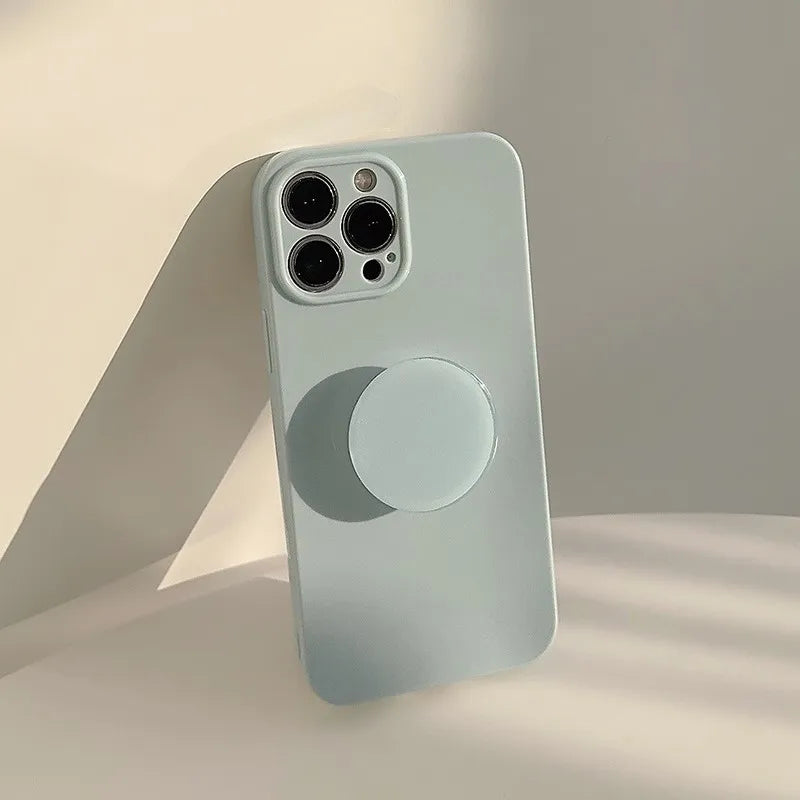 Candy Color Soft Silicone Case with Holder For iPhone Shockproof Plain Bumper