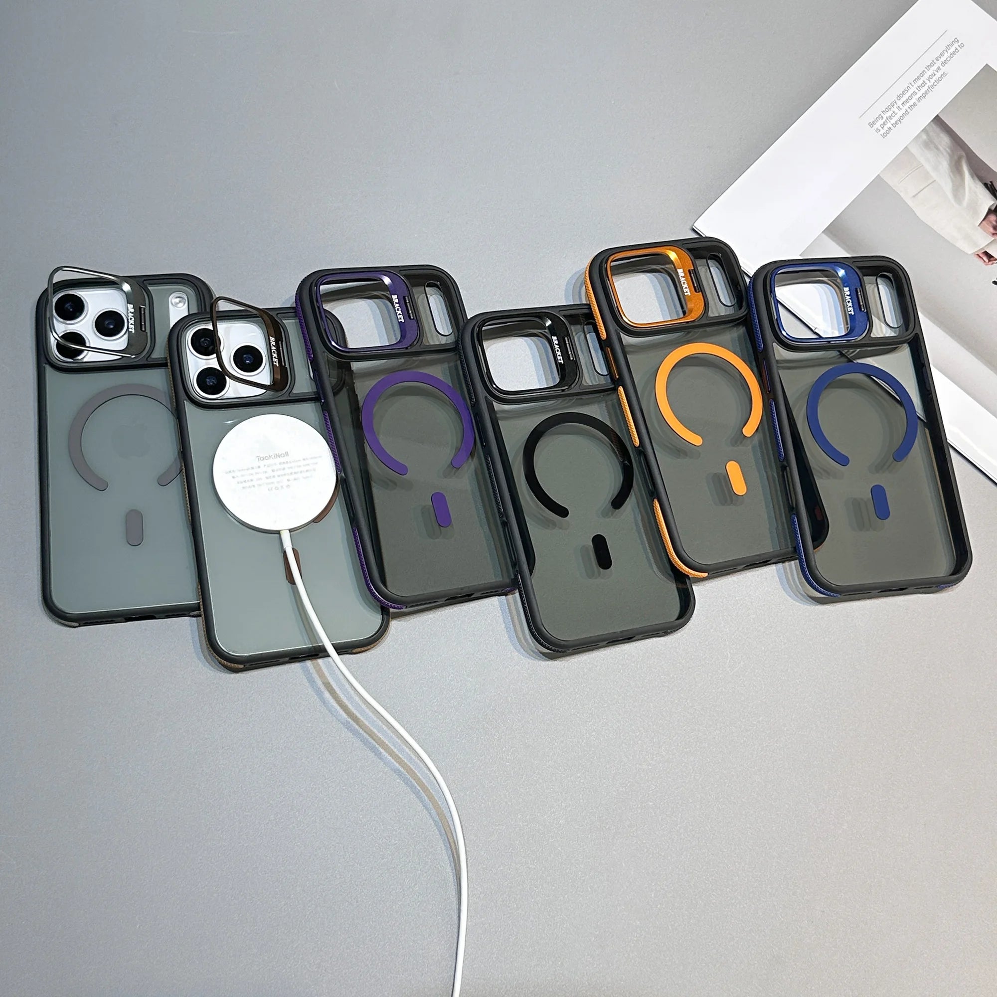 Matte Transparent Magnetic Kickstand Phone Case