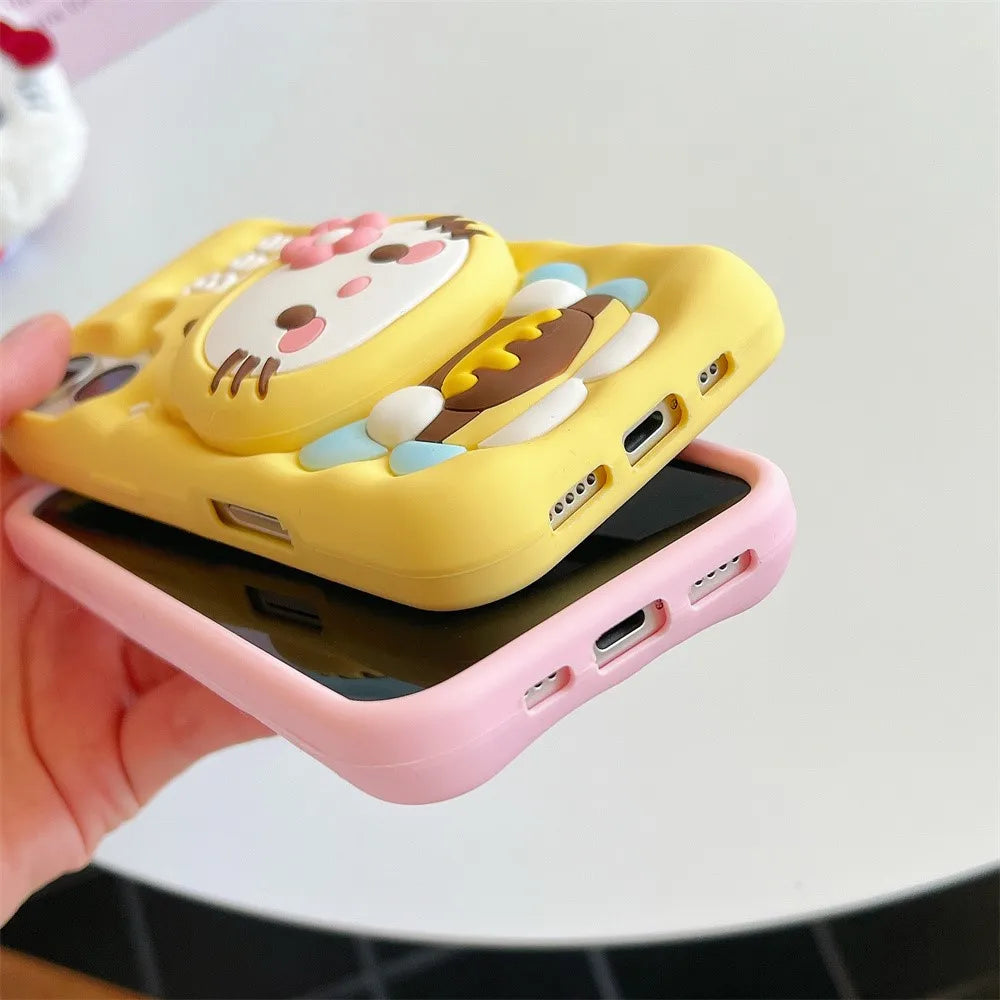 Cute 3D Hello Kitty Bee Case with Grip Tok – Soft Silicone Cartoon Cover for iPhone