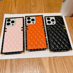 Luxury Plaid Lambskin Leather Shockproof Phone Case for iPhone