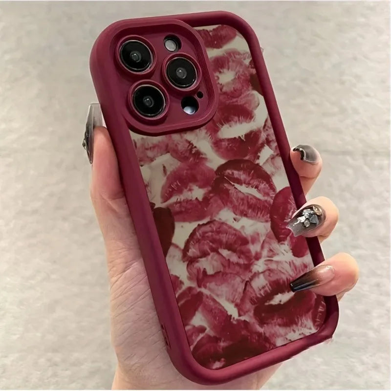 Wine Red Lip Print Phone Case for iPhone