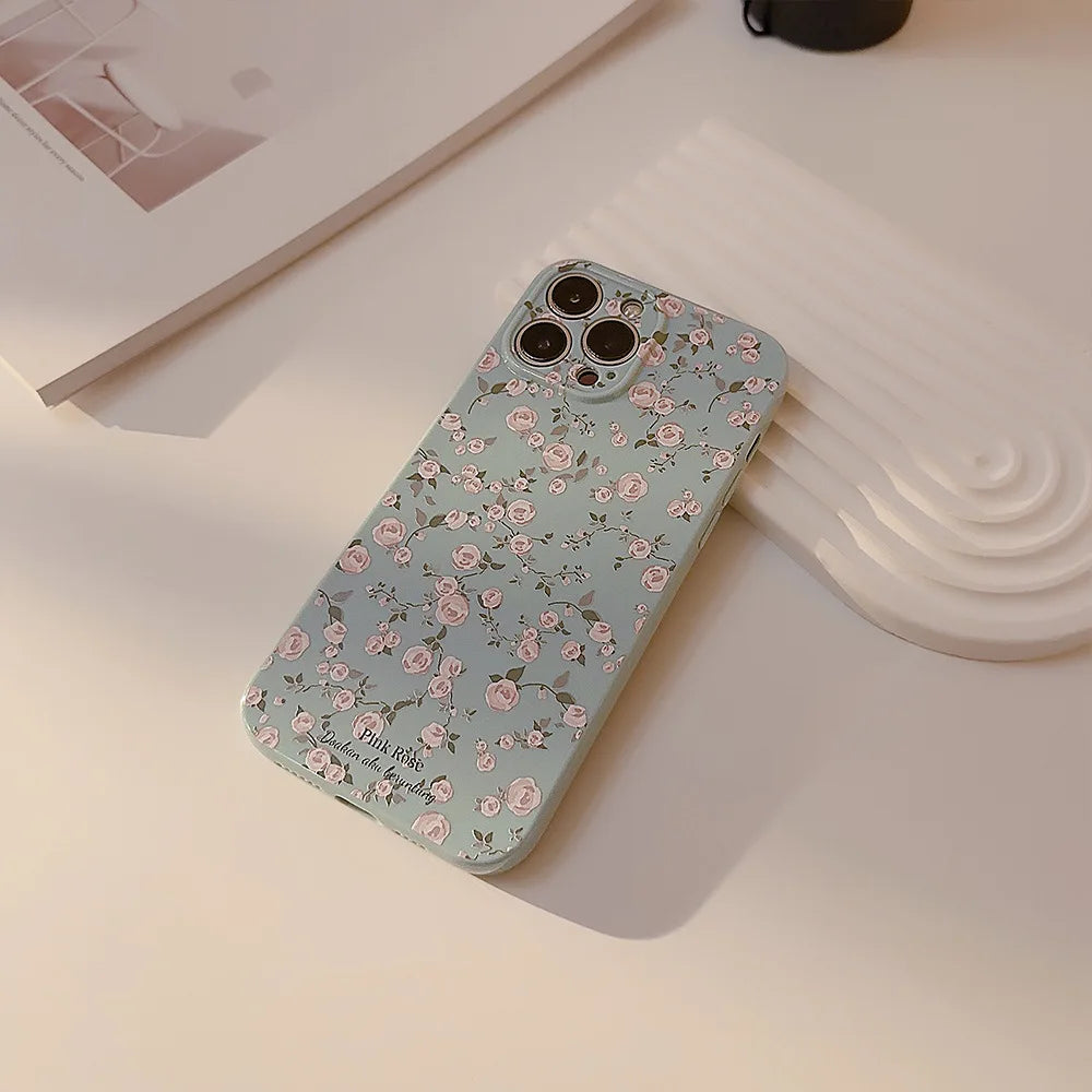Korean Floral Soft Silicone Case For iPhone Retro Flowers Shockproof Bumper
