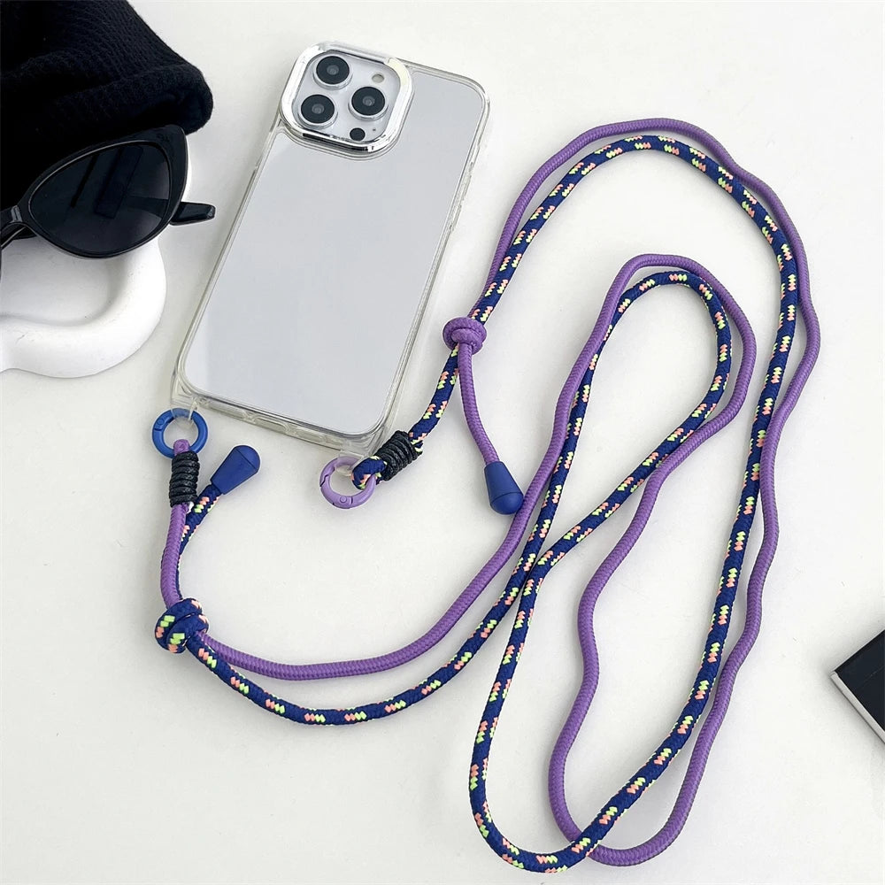 Crossbody Mirror Phone Case with Color Lanyard Strap