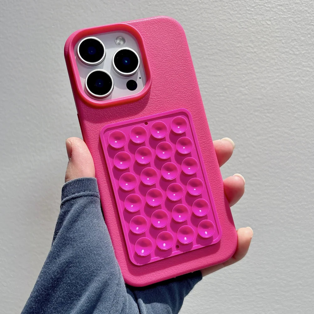 Suction Cup Litchi Pattern Phone Case for iPhone