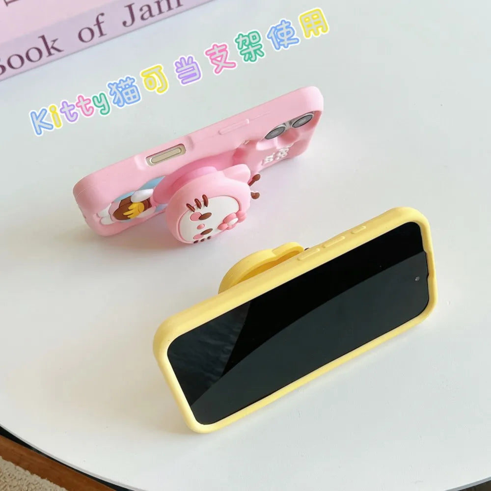 Cute 3D Hello Kitty Bee Case with Grip Tok – Soft Silicone Cartoon Cover for iPhone