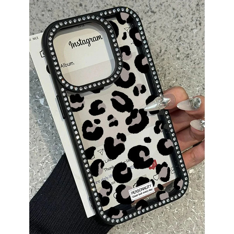Leopard Print Diamond Border Phone Case
