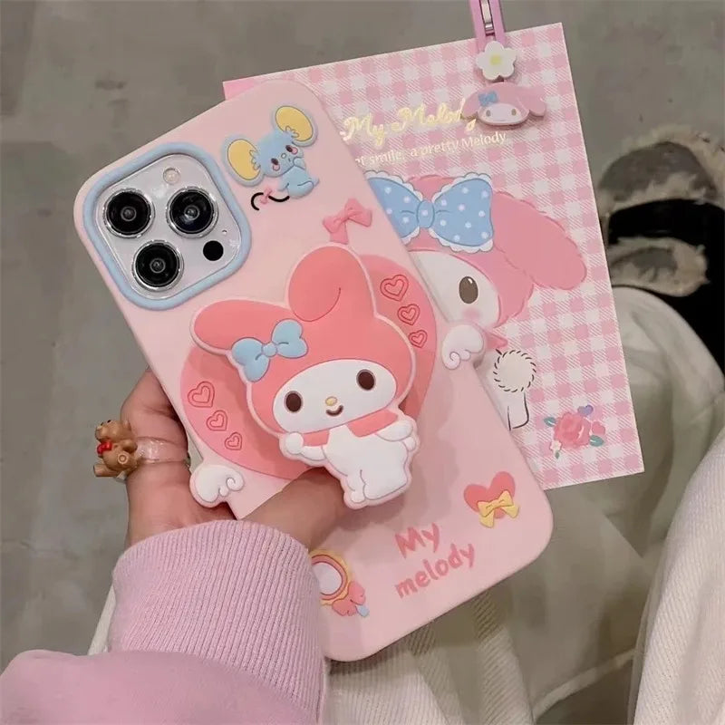 3D Kuromi & Melody Case with Holder for iPhone