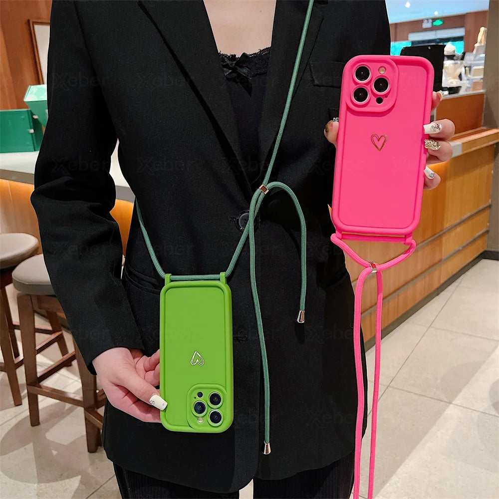 Heart Silicone Crossbody Case for iPhone