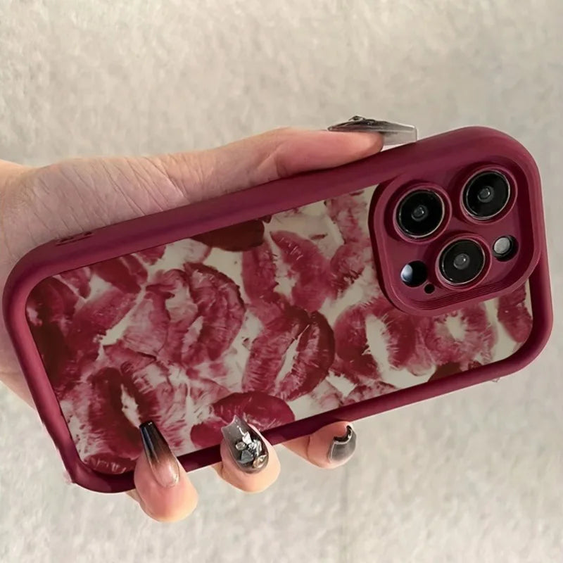 Wine Red Lip Print Phone Case for iPhone