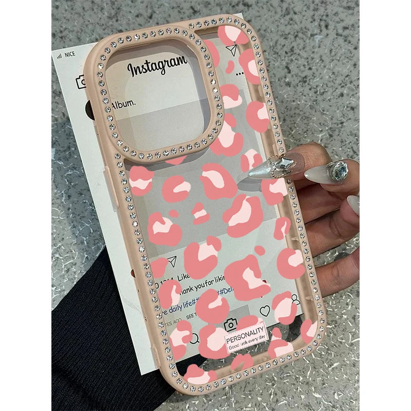 Leopard Print Diamond Border Phone Case