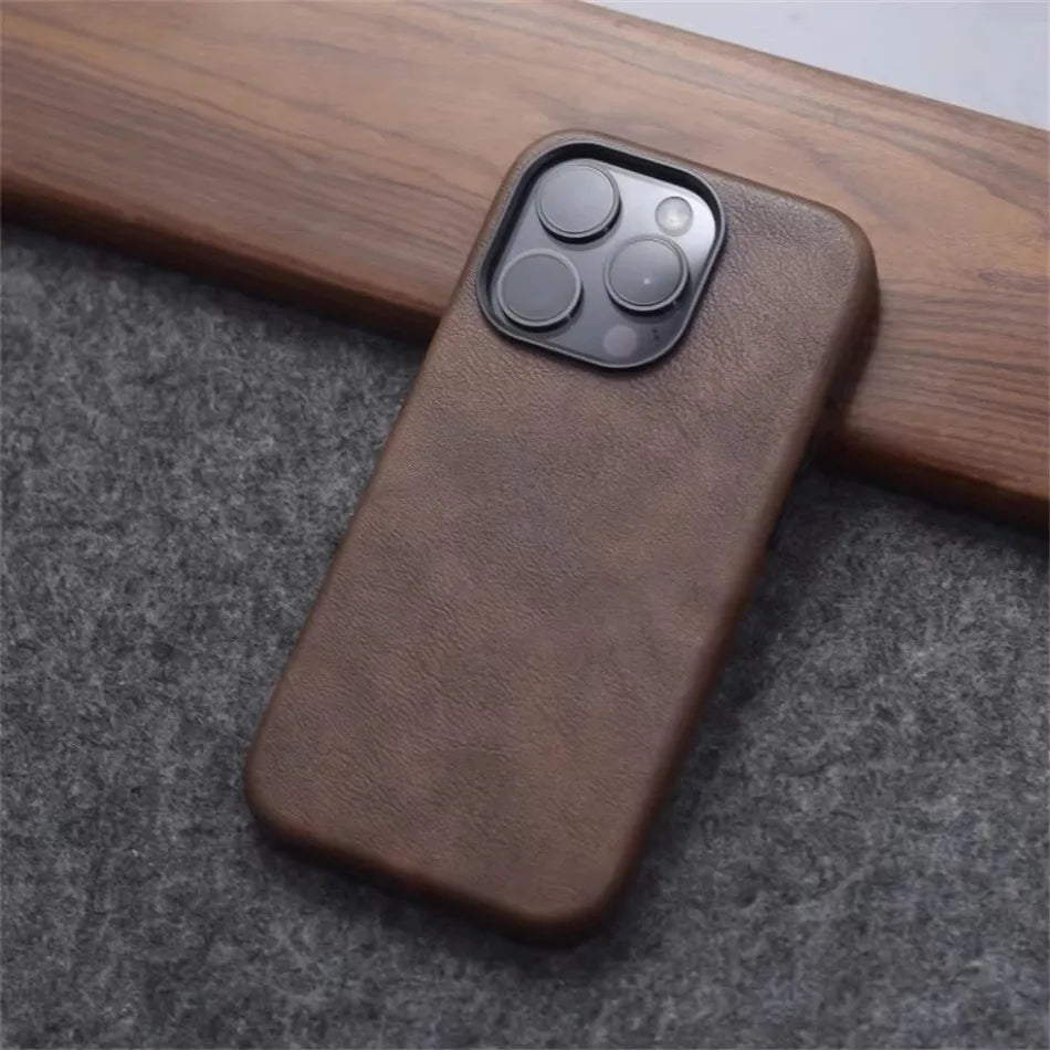 Retro Crazy Horse Leather MagSafe Phone Case for iPhone