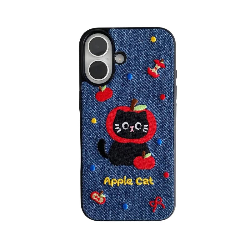 Cartoon Cat Embroidery Warm Phone Case