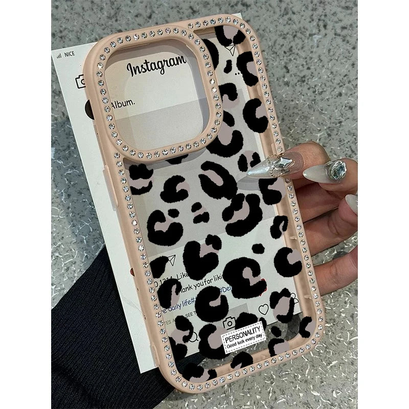 Leopard Print Diamond Border Phone Case