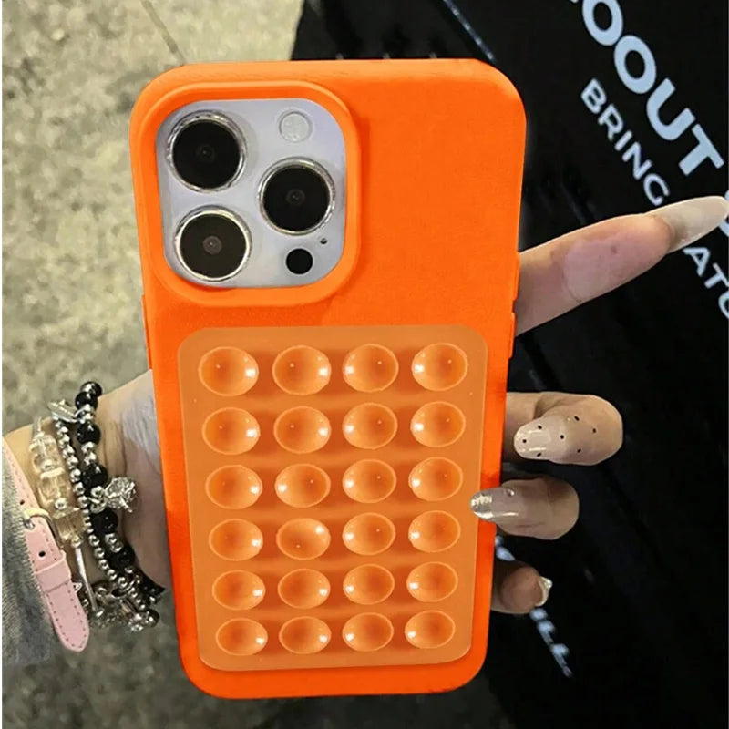3D Suction Cup Litchi Pattern Phone Case