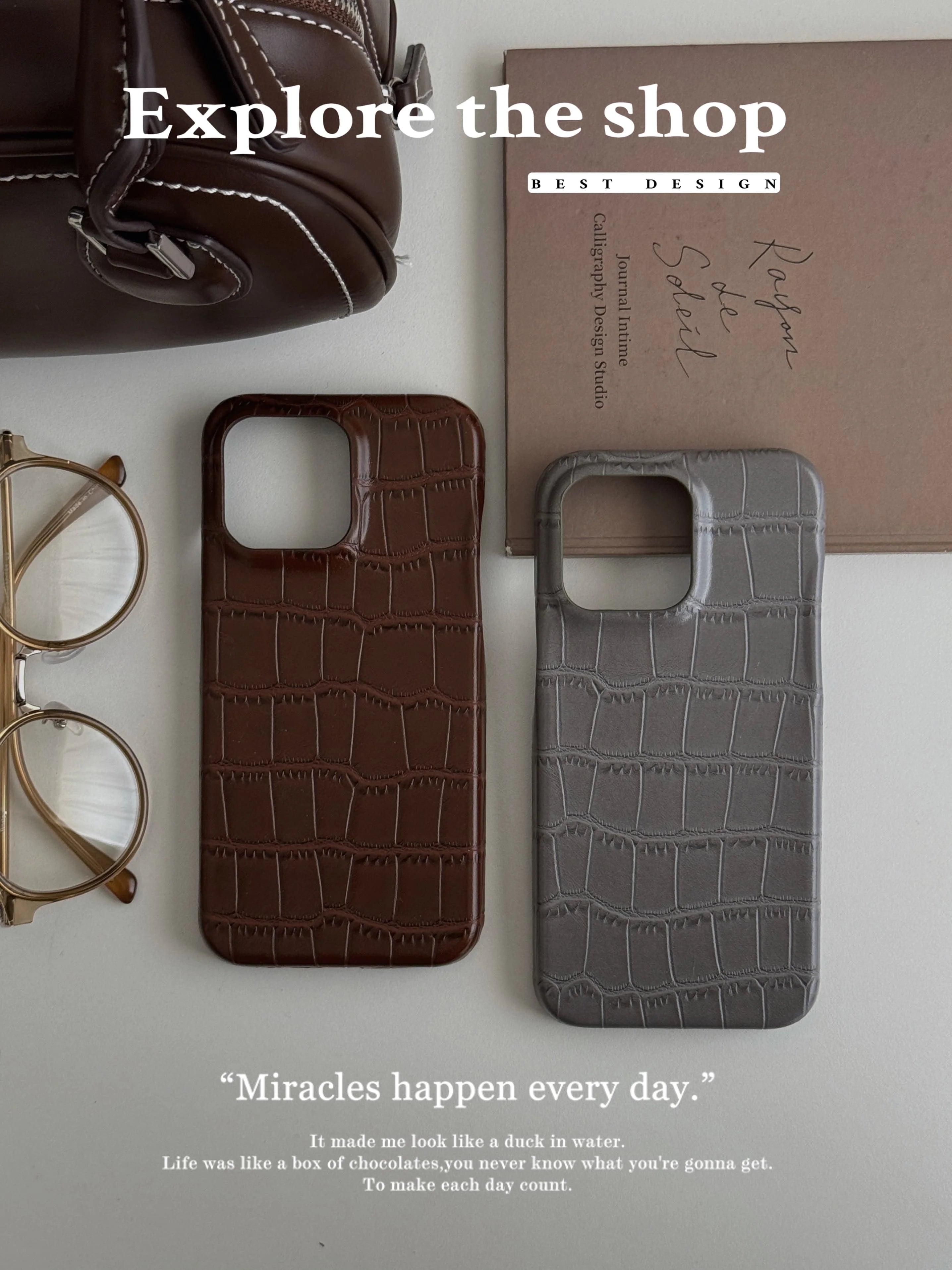 Grey & Brown Alligator Texture Phone Case for iPhone