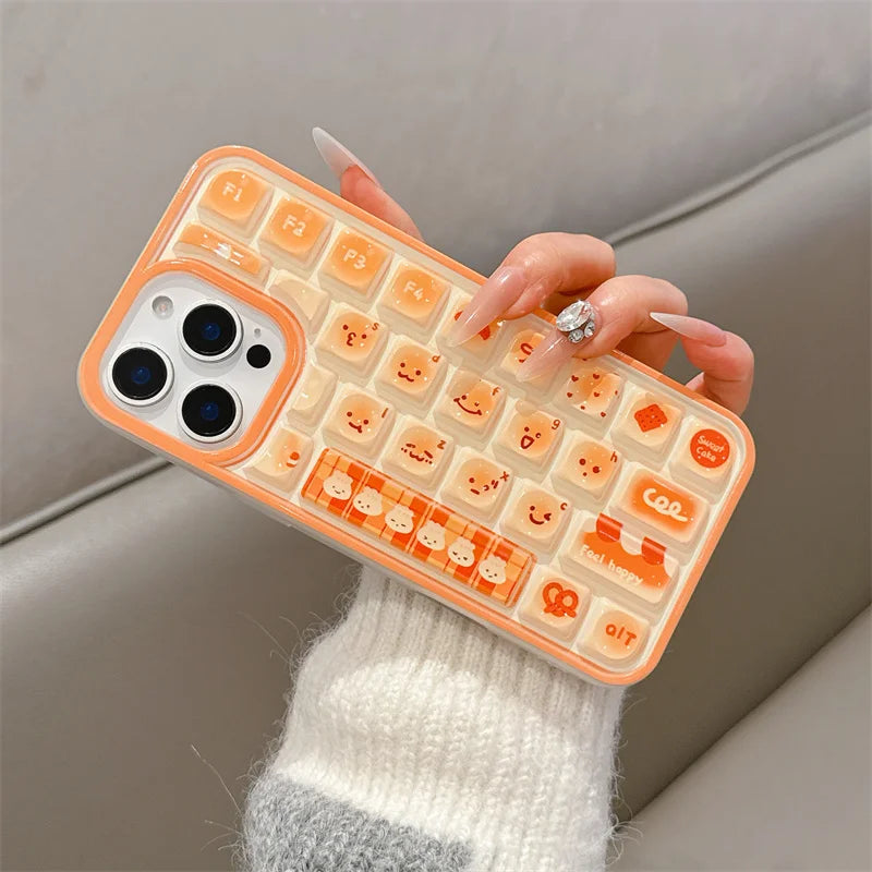 3D Cartoon Kitty Bread Phone Case with Holder & Lanyard