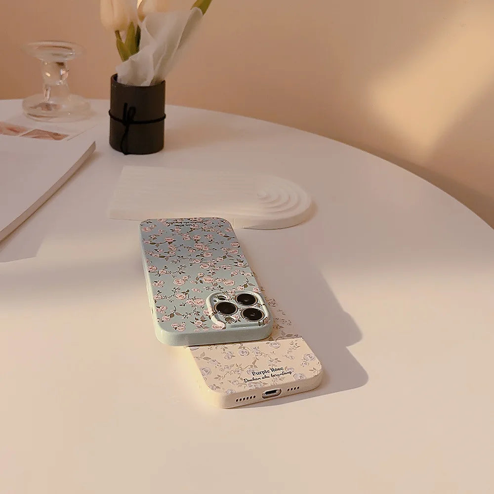 Korean Floral Soft Silicone Case For iPhone Retro Flowers Shockproof Bumper