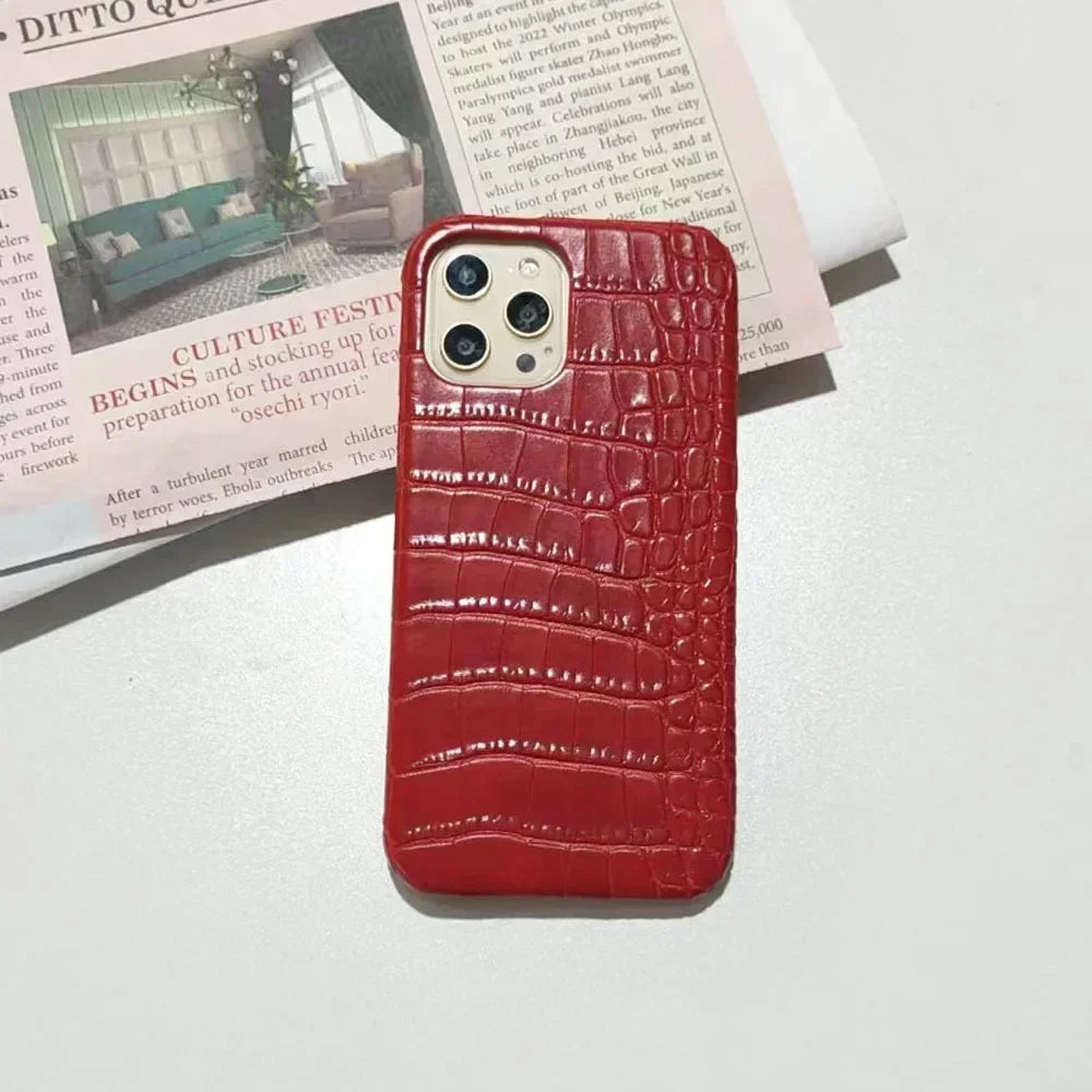 Crocodile Pattern PC & Leather Phone Case