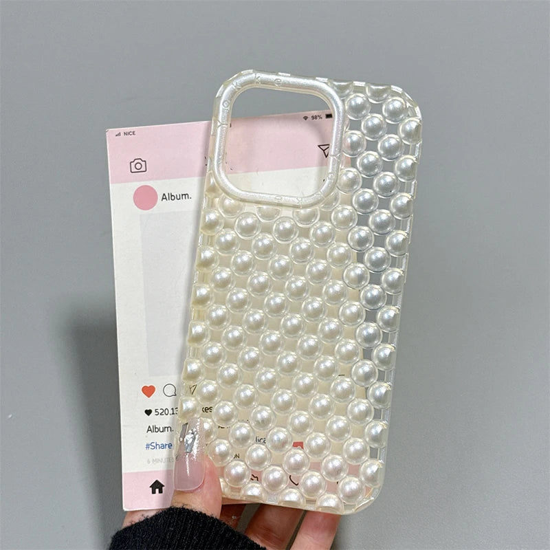 Macaron Color Pearl Beads Phone Case
