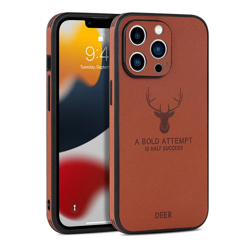Luxury Leather Shockproof Deer Case for iPhone – Business Style Bumper