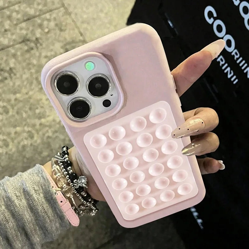 3D Suction Cup Litchi Pattern Phone Case