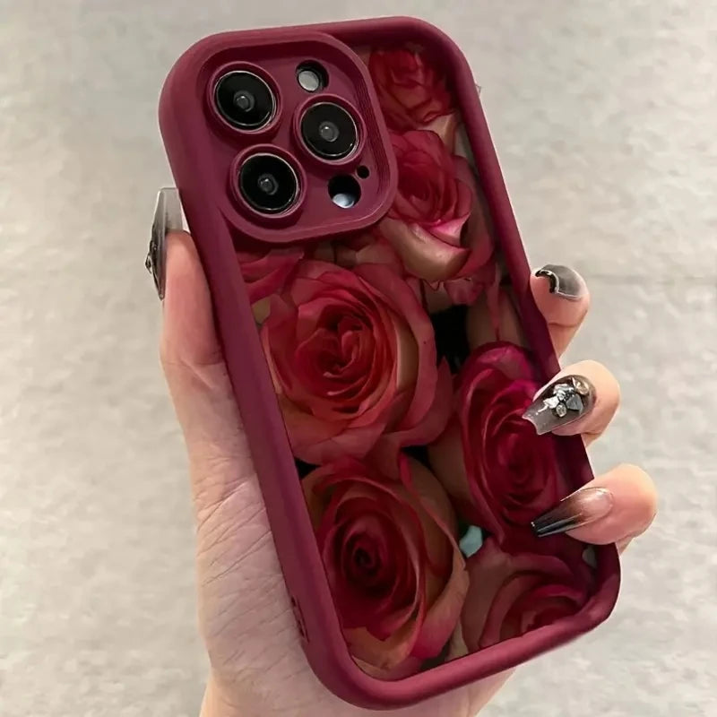 Vintage Rose Art Silicone Phone Case for iPhone