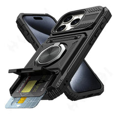 Shockproof iPhone Case with 360° Rotating Kickstand & Card Holder