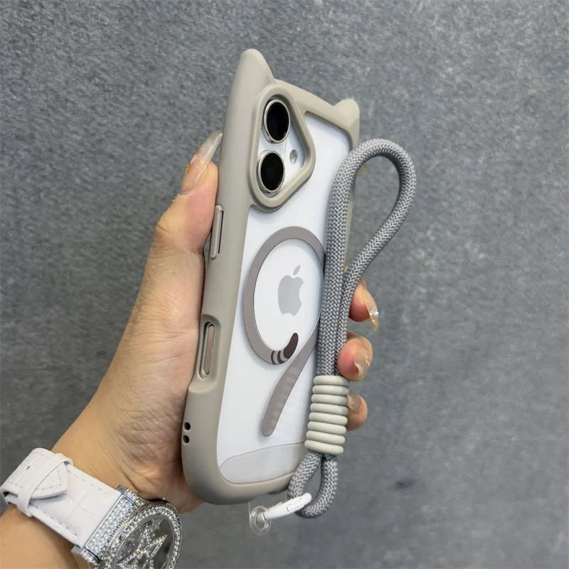 Cat Ear Magnetic Case with Strap for iPhone