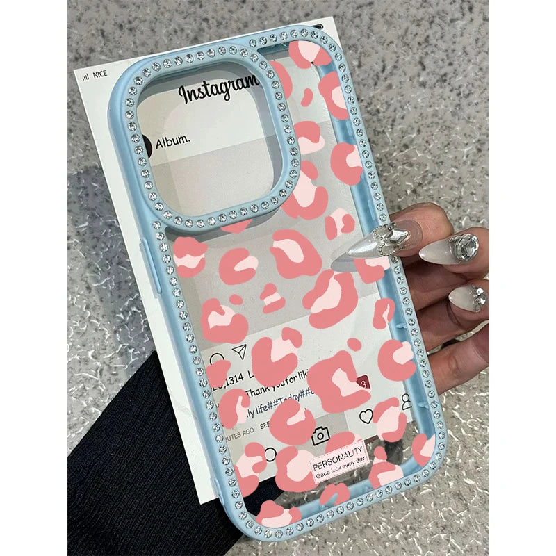 Leopard Print Diamond Border Phone Case