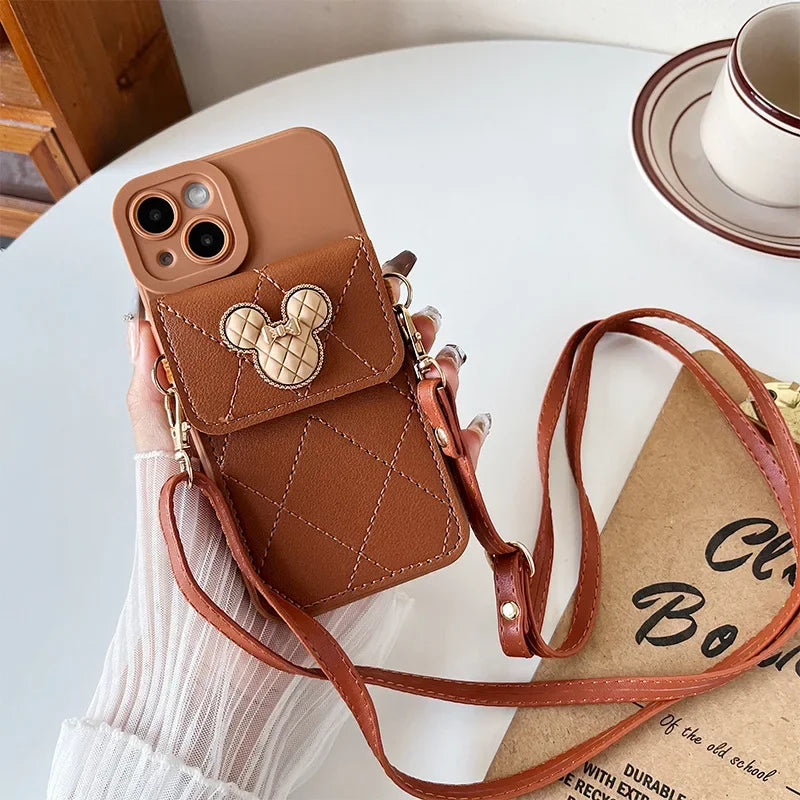 Cartoon Leather Wallet Phone Case with Lanyard