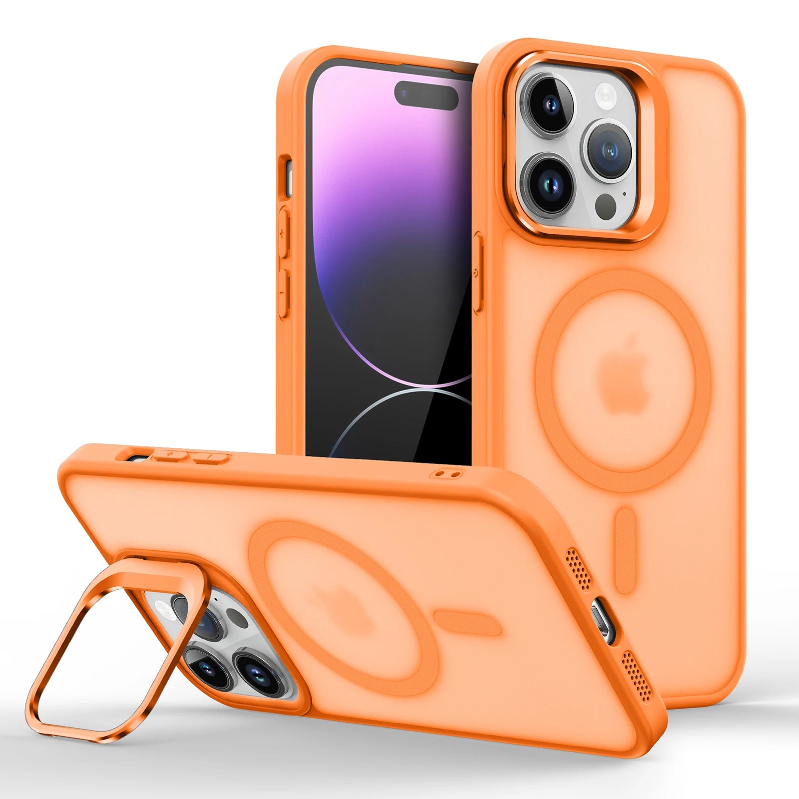 Magnetic Magsafe Case with Metal Lens Stand for iPhone – Matte Shockproof Wireless Charging
