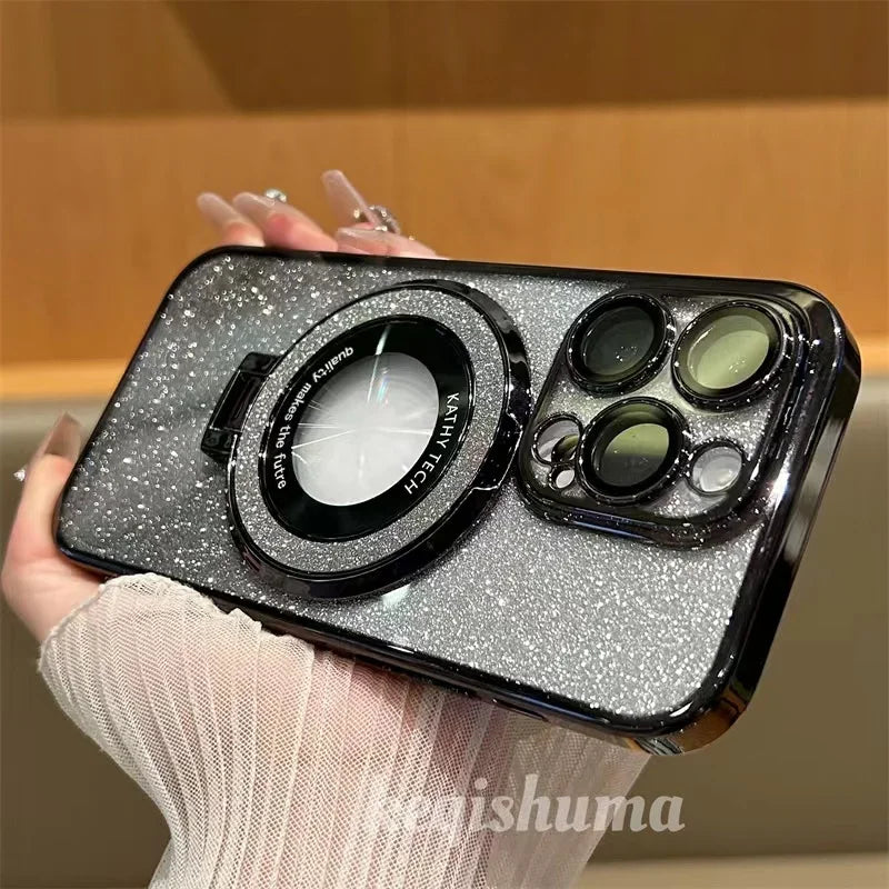 Magnetic Glitter Magsafe Case with Ring Kickstand