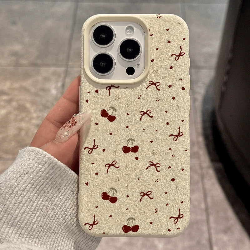Cherry Bow Leather iPhone Case