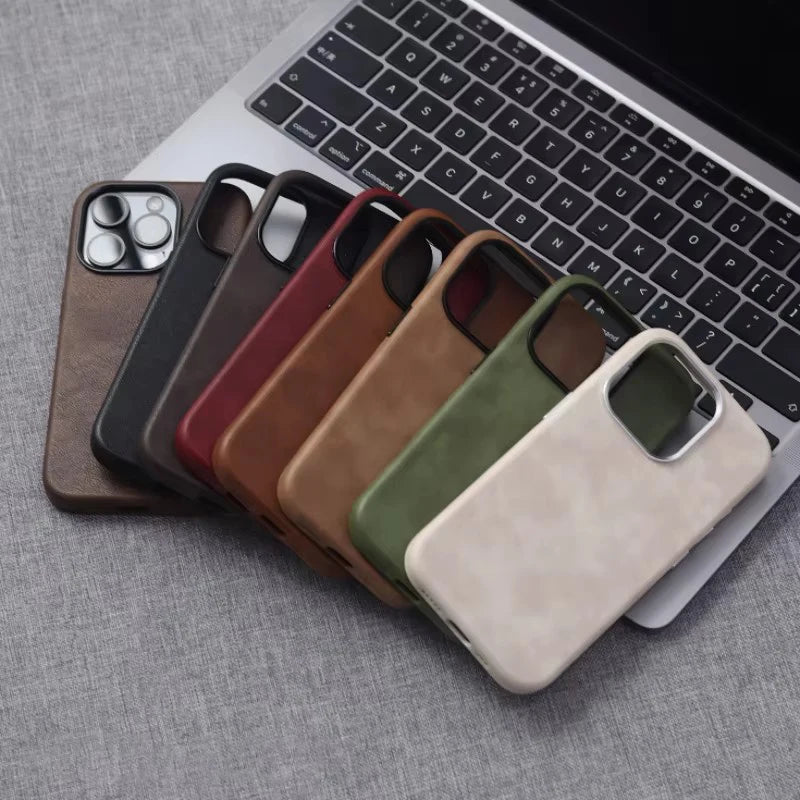 Retro Crazy Horse Leather MagSafe Phone Case for iPhone