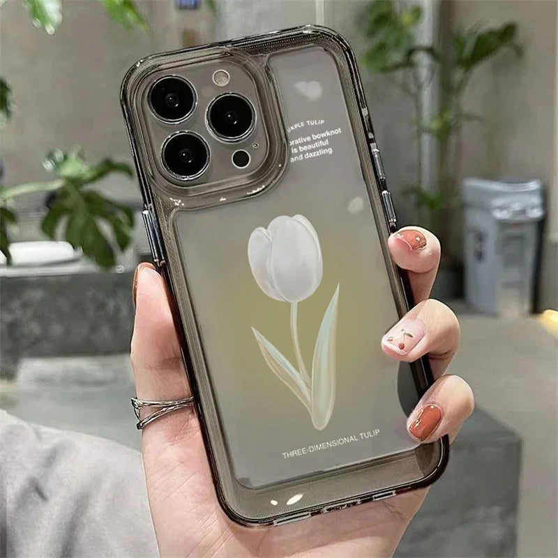 Elegant Tulip Shockproof Clear Silicone Case for iPhone