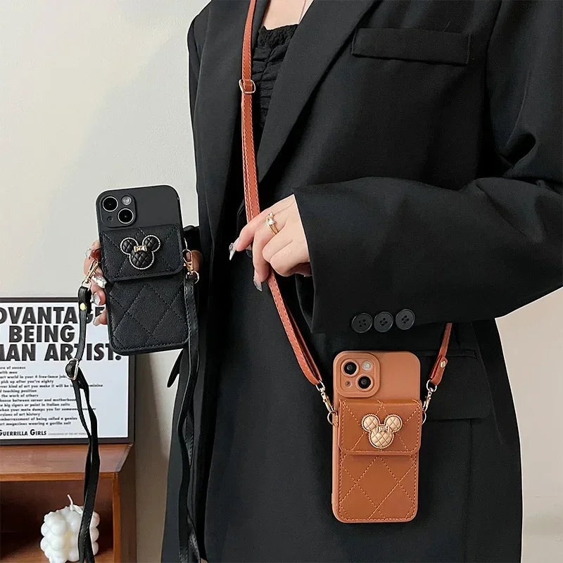 Cartoon Leather Wallet Phone Case with Lanyard