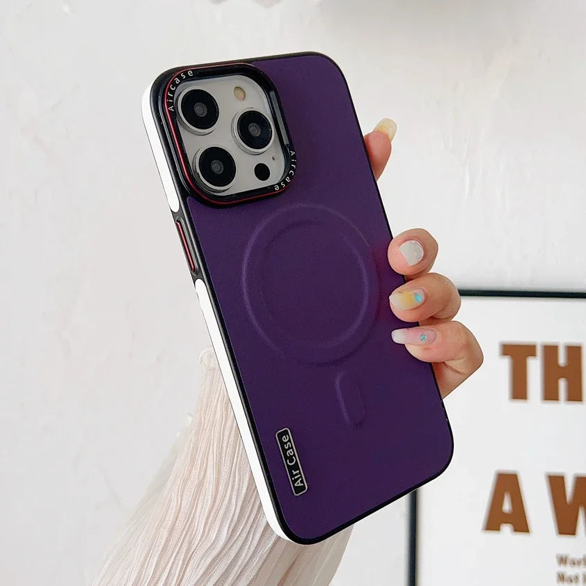 Business Leather MagSafe Case – Dual-Color Magnetic Shockproof Cover for iPhone