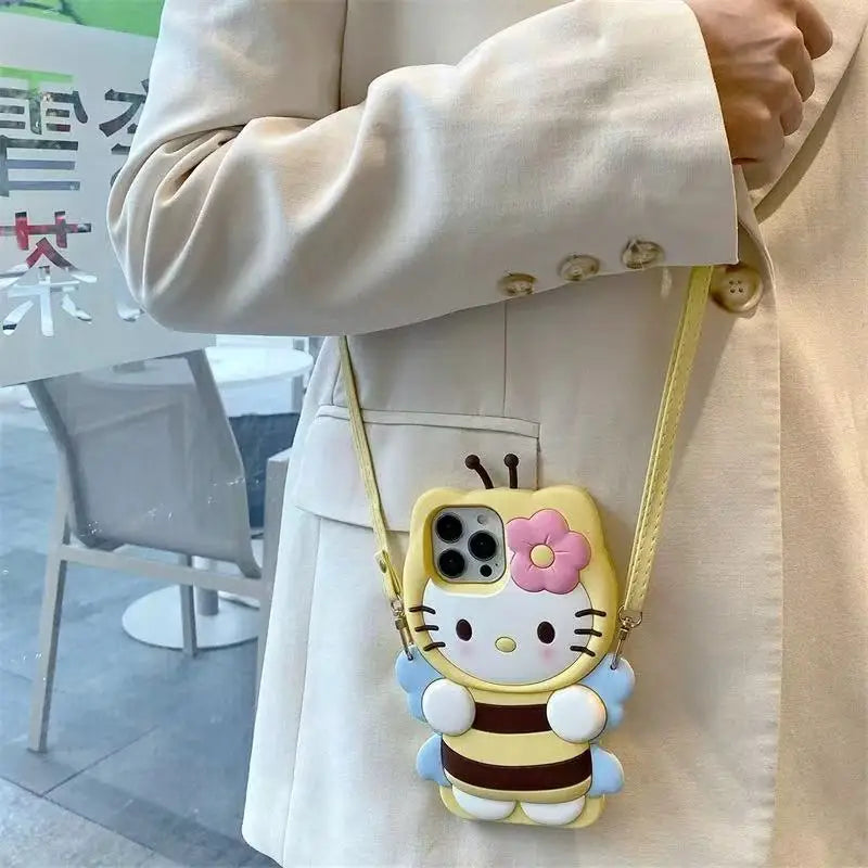 3D Hello Kitty Bee Case with Lanyard for iPhone