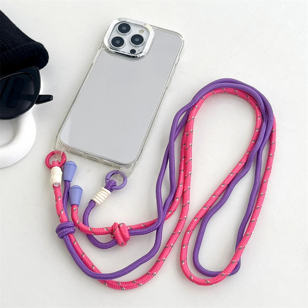 Crossbody Mirror Phone Case with Color Lanyard Strap