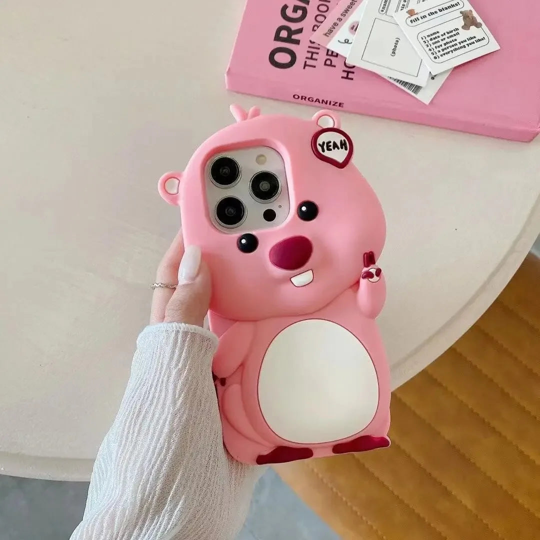 3D Cartoon Pink Beaver Case for iPhone