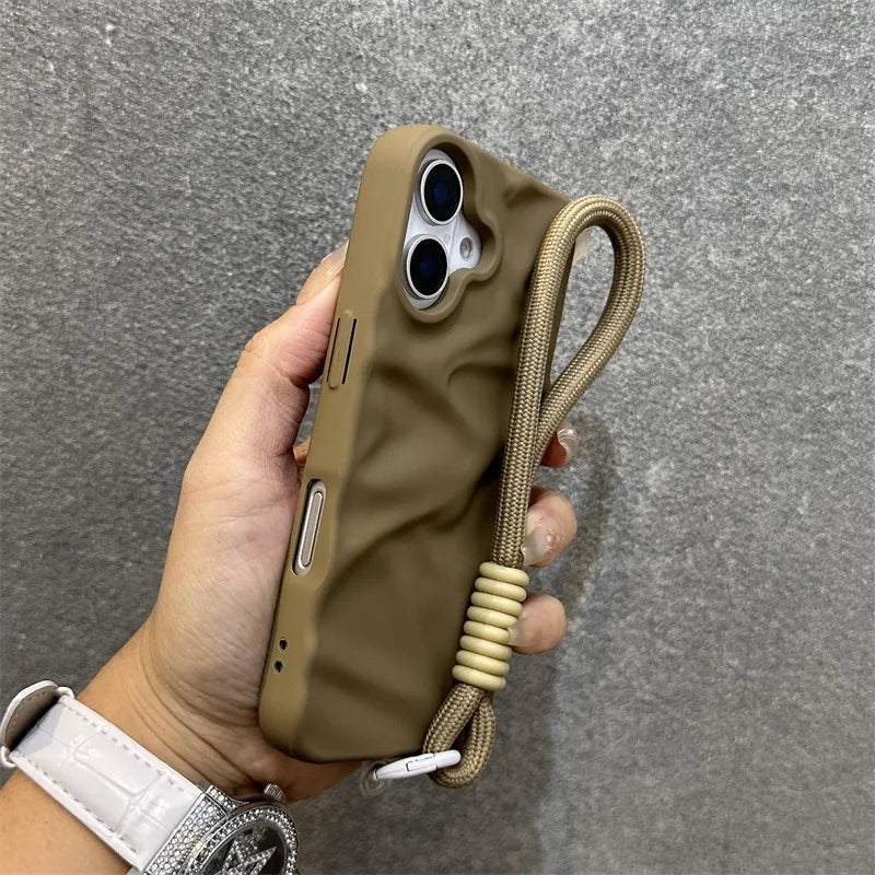 uxury Wrinkle Matte Wrist Strap Phone Case for iPhone